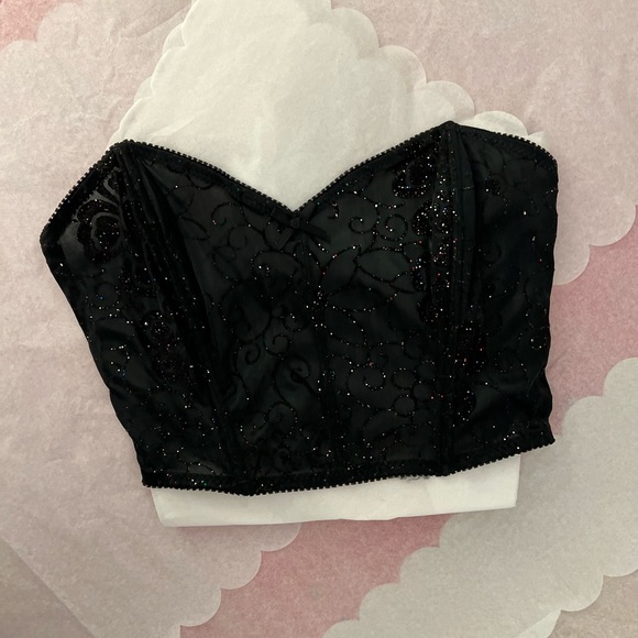 EUC VTG 90s black lace rainbow glitter bustier sz small Spencer 32A - Picture 10 of 12
